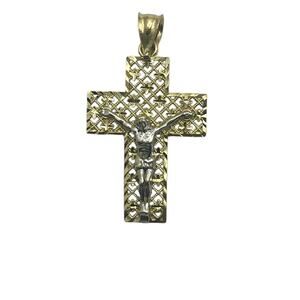 14K Two-Tone Crucifix Squared Cross Pendant (13254)